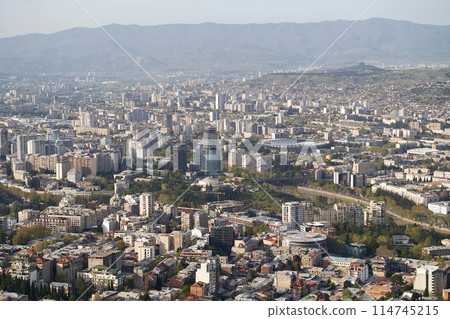 View of beautiful new districts of Tbilisi and Kura river from Mount Mtatsminda 114745215