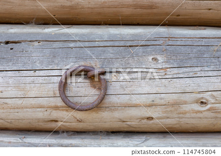 old wooden house, old windows, old building. wooden roof shingle 114745804