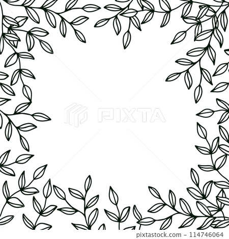 Doodle leaves frame with cute outline leaves. Vector background 114746064
