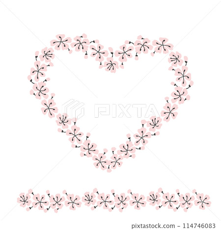 Flower heart wreath isolated on white background. Simple doodle floral elements for design Flower heart wreath isolated on white background. Simple doodle floral elements for design 114746083