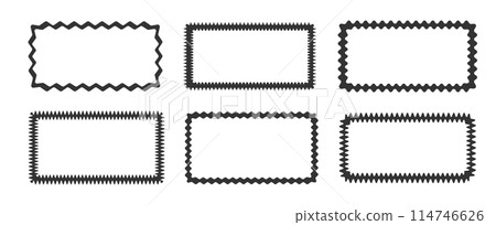 Rectangular frames with zigzag edges. Set of trendy wavy geometric frames for decorative design. Vector illustration 114746626