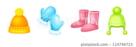 Winter Clothes and Warm Outerwear as Protection Against Cold Weather Vector Set 114746723