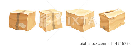 Crumpled Cardboard Box with Corrugated Sides as Packaging and Shipping Container Vector Set Crumpled Cardboard Box with Corrugated Sides as Packaging and Shipping Container Vector Set 114746734