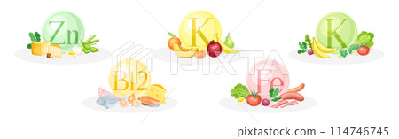 Food Group and Vitamin Category of Macro and Micronutrient Vector Set 114746745