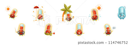 Cartoon Thermometer Character in Different Pose and Action Vector Set 114746752