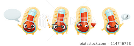 Cartoon Thermometer Character in Different Pose and Action Vector Set Cartoon Thermometer Character in Different Pose and Action Vector Set 114746758