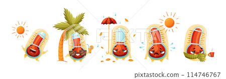 Cartoon Thermometer Character in Different Pose and Action Vector Set Cartoon Thermometer Character in Different Pose and Action Vector Set 114746767