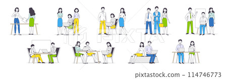 Successful Team with Man and Woman Office Employee Working Together Vector Illustration Set Successful Team with Man and Woman Office Employee Working Together Vector Illustration Set 114746773