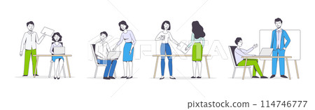 Successful Team with Man and Woman Office Employee Working Together Vector Illustration Set Successful Team with Man and Woman Office Employee Working Together Vector Illustration Set 114746777