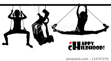 silhouette of a girl on rings. Active childhood. hand drawing. Not AI, Vector illustration 114747270