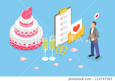 3D Isometric Flat Vector Illustration of Marriage Ceremony Organization, Event Planning 114747565