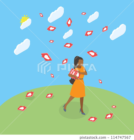 3D Isometric Flat Vector Illustration of Addicted To Social Media, Popularity, Feedback, Influence 114747567