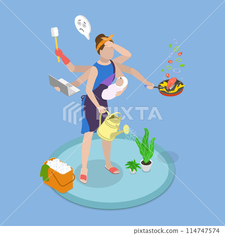 3D Isometric Flat Vector Illustration of Motherhood Challenges, Multitasking Mom and Housewife 3D Isometric Flat Vector Illustration of Motherhood Challenges, Multitasking Mom and Housewife 114747574