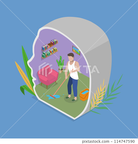 3D Isometric Flat Vector Illustration of Brain Detox and Purification, Mind Decluttering 3D Isometric Flat Vector Illustration of Brain Detox and Purification, Mind Decluttering 114747590