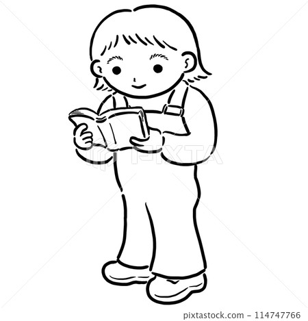 A girl standing and reading a book - line drawing A girl standing and reading a book - line drawing 114747766