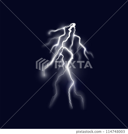 White lightning and thunderbolt, vector realistic natural strength or magic, electricity and explosion, bolt lightning 114748003