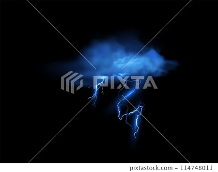 Electric blue lightning and storm cloud vector illustration. Electric blue lightning and storm cloud vector illustration. 114748011