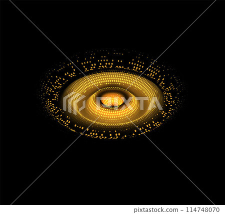 3D wavy ripple effect, vector sound impact round dynamic effect, glowing digital moving yellow concentric circles waves 114748070