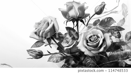Floral seamless pattern with monochrome watercolor white roses. 114748533