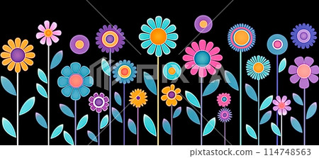 Set of minimalistic beautiful garden and field flowers 114748563