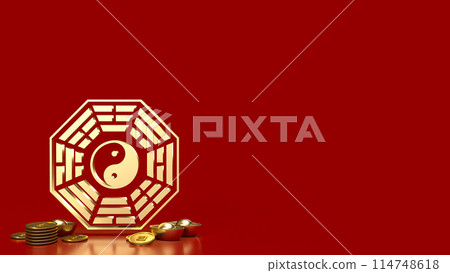 The Gold Bagua symbol of taoism for religion concept 3d rendering. 114748618