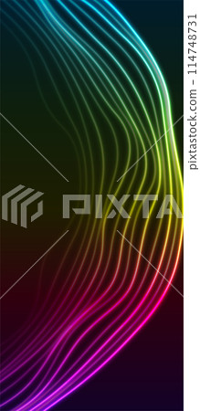 Colorful neon curved wavy lines abstract vertical background 114748731