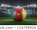 Soccer ball in flag colors on a bright blurred stadium background. Senegal. 3D image 114748926