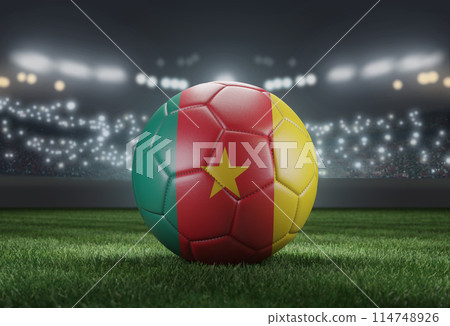 Soccer ball in flag colors on a bright blurred stadium background. Senegal. 3D image 114748926