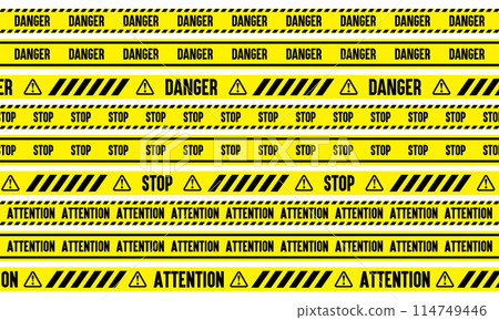 Danger, stop and attention tape decorations Vector illustration 114749446