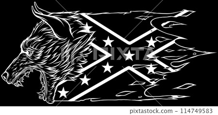 Vector illustration of Wolf head in white line on black background 114749583