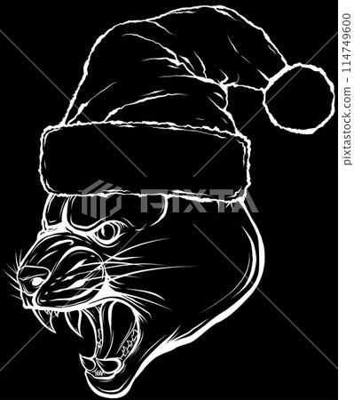 cougar head in white line on black background 114749600