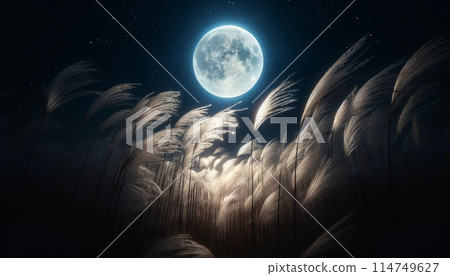 滿月和潘帕斯草的風景 114749627