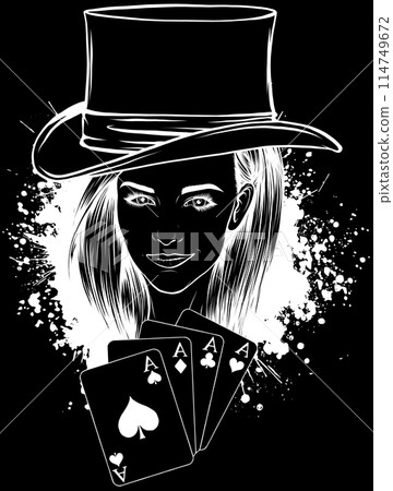 girl in white line on black background 114749672