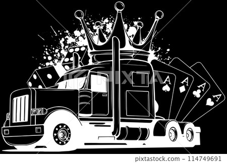 Truck in white line on black background 114749691