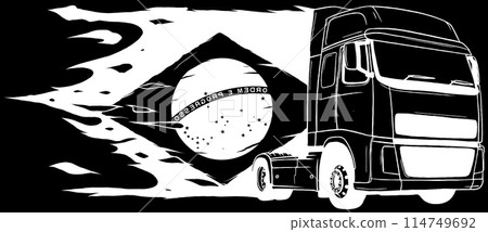 Classic American Truck in white line on black background 114749692