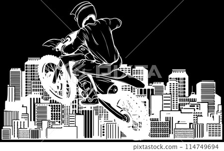 motocross in white line on black background motocross in white line on black background 114749694