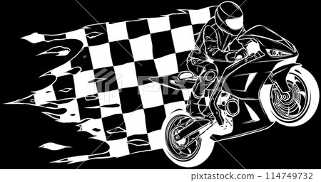 Super bike rider in white line on black background 114749732