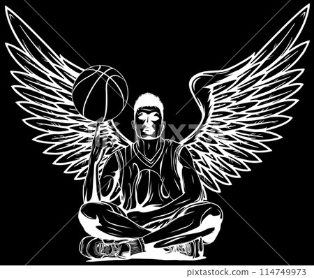 Basketball player with a ball outline vector illustration 114749973