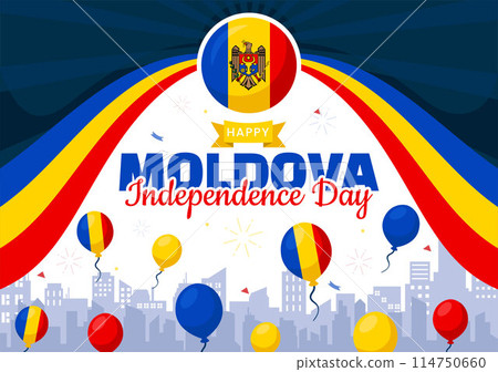 Moldova Independence Day Vector Illustration for August 27 featuring a Waving Flag in a National Holiday Flat Cartoon Style Background Moldova Independence Day Vector Illustration for August 27 featuring a Waving Flag in a National Holiday Flat Cartoon Style Background 114750660