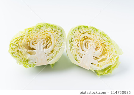 Cross section of a half-cut cabbage 114750985