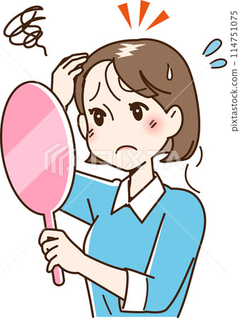 Women suffering from hair loss and thinning hair 114751075