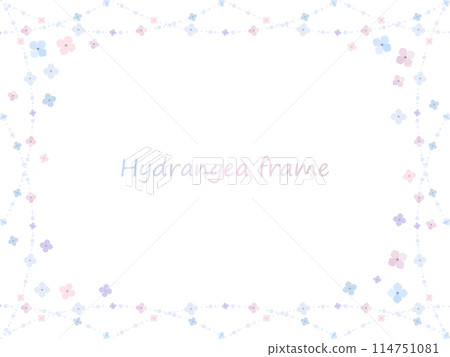 A stylish rainy season frame background illustration with hydrangea flowers and rain 114751081