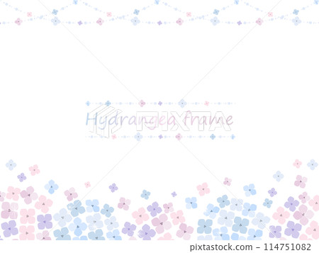 A stylish rainy season frame background illustration with hydrangea flowers and rain 114751082