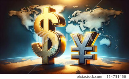 Image of strong dollar and weak yen 114751466