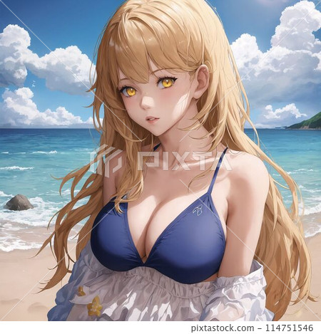 Blonde busty beauty in a swimsuit 114751546