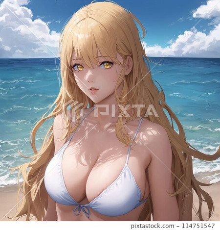 Blonde busty beauty in a swimsuit 114751547
