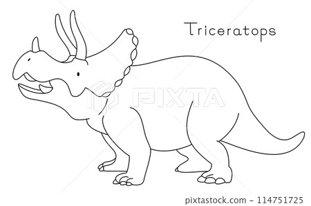 Cute dinosaur Triceratops horizontal line drawing 114751725