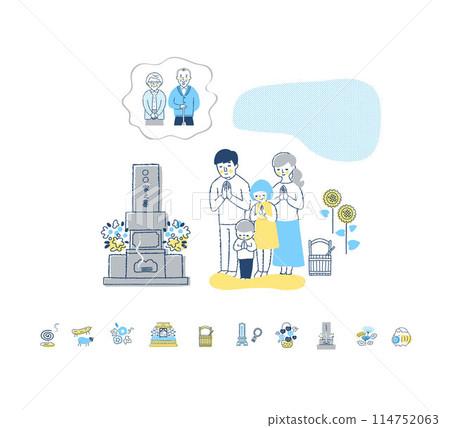 家人參觀墳墓和圖標 114752063