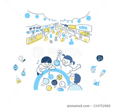 節慶夜攤和孩子們玩溜溜球釣魚 114752068