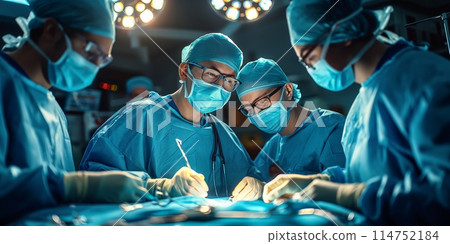 Surgeons Operating in High Tech OR 114752184